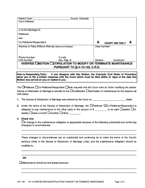 Colorado Motion to Modify or Terminate Maintenance