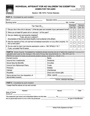 Florida Ad Valorem Tax Exemption Affidavit