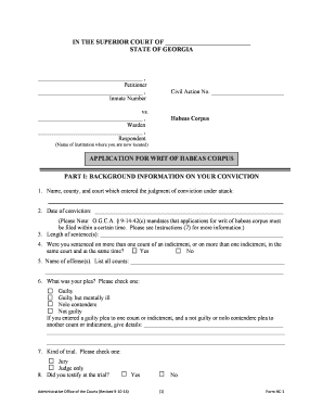 Inmate Form for Writ of Habeas Corpus