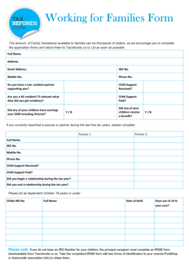 New Zealand Family Assistance Application Form