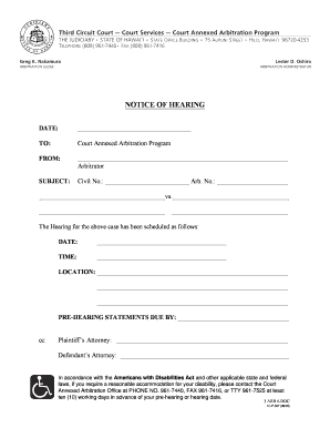 Hawaii Court Annexed Arbitration Hearing Notice