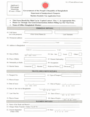 Bangladesh Machine Readable Visa Application Form