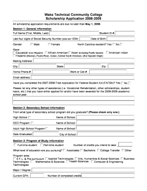 Wake Technical Community College Scholarship Application 2008-2009
