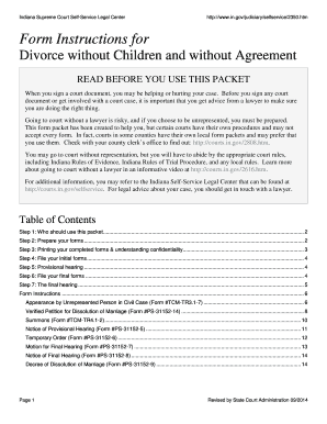Indiana Divorce without Children Form Packet