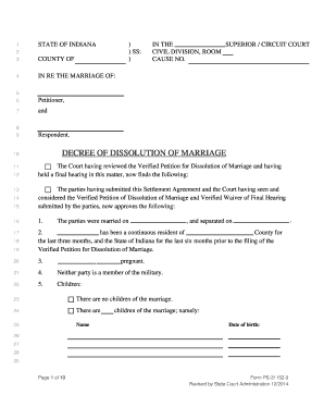 Indiana Decree of Dissolution of Marriage