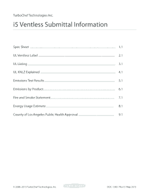 TurboChef i5 Ventless Submittal Information