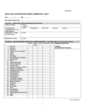 Adult Health History and Physical Examination Form
