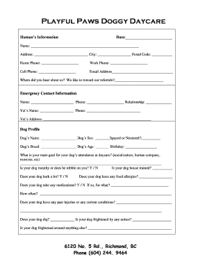 Dog Daycare Registration Form