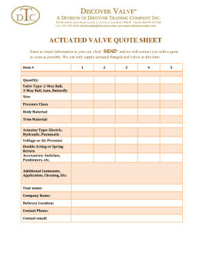 Actuated Valve Quote Sheet