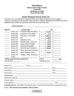 Alabama Vendor Business License Checklist
