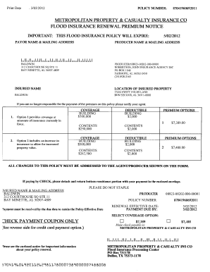 Flood Insurance Renewal Premium Notice