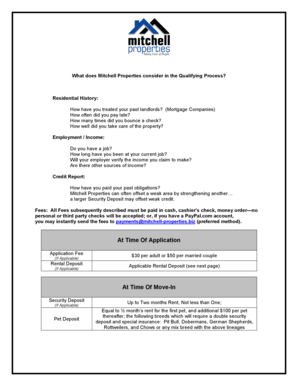 Mitchell Properties Rental Application