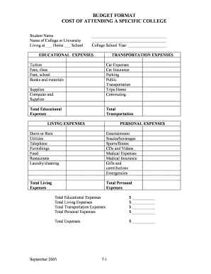 Implementation plan example - Student Budget Form - getcollegefunds