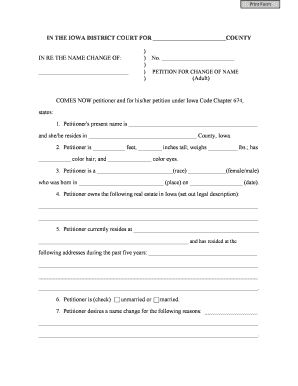 Iowa Adult Name Change Petition