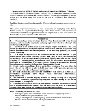 Kansas Divorce Response Forms
