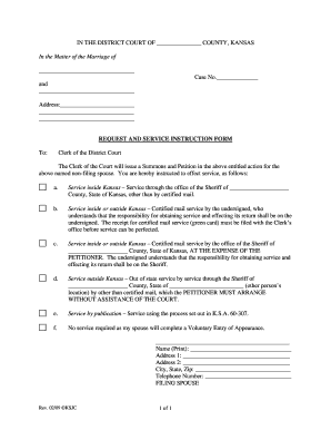 Kansas Divorce Summons Service Request Form