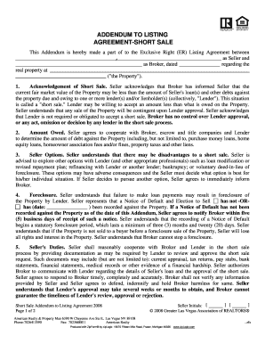 Short Sale Addendum to Listing Agreement