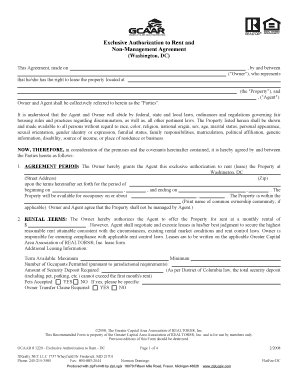 Exclusive Authorization to Rent and Non-Management Agreement