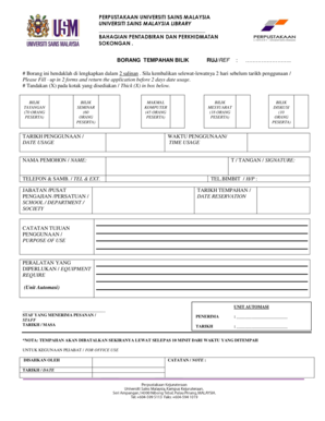 University Science Malaysia Room Booking Form