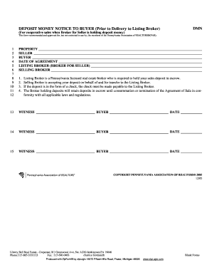 Deposit Money Notice to Buyer