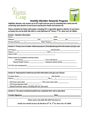 Healthy Member Rewards Program Form