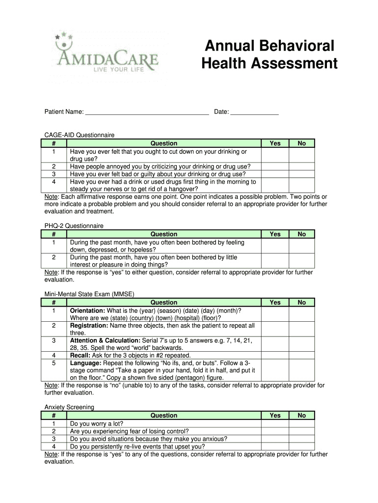 Fillable Online livelifeplus amidacareny Mental Health/Substance Abuse Assessment Form Amida