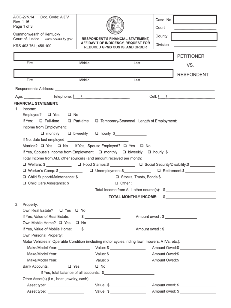 KY AOC275.14 20162021 Complete Legal Document Online US Legal Forms