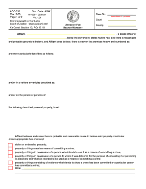 Kentucky Search Warrant Affidavit
