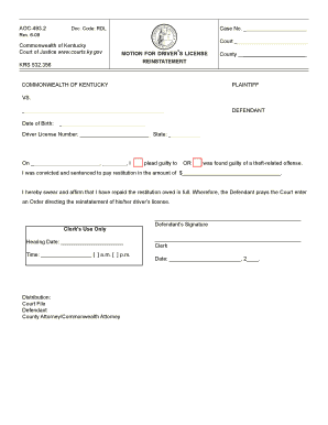 Motion for Driver's License Reinstatement