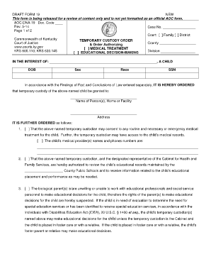 Kentucky Temporary Custody Order