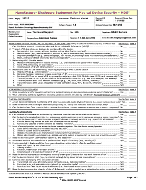 Manufacturer Disclosure Statement for Medical Device Security