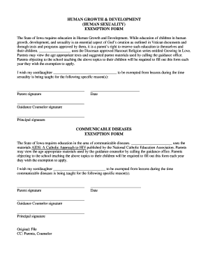 Iowa Human Growth and Communicable Diseases Exemption Form