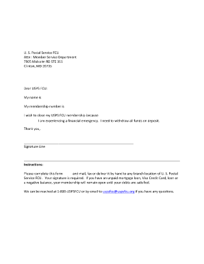 USPS FCU Membership Closure Form