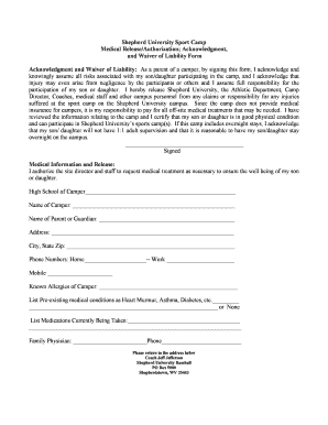 Sport Camp Medical Liability Release Form