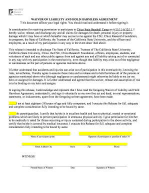 Waiver of Liability and Hold Harmless Agreement