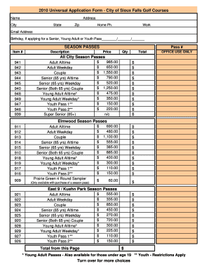2010 Universal Application Form - City of Sioux Falls Golf Courses