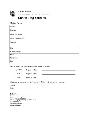 Test Preparation Order Form