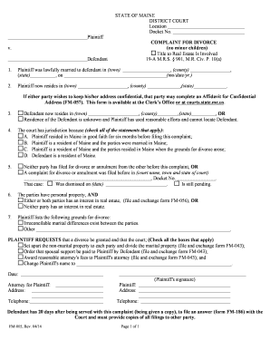 Maine Divorce Complaint Form