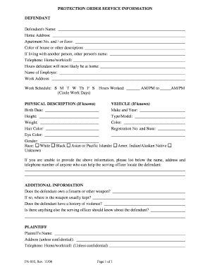 Protection Order Service Information Form