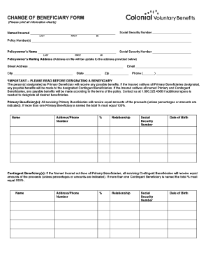 Change of Beneficiary Form
