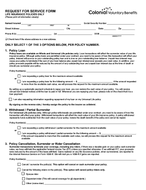 Life Insurance Policy Service Request Form