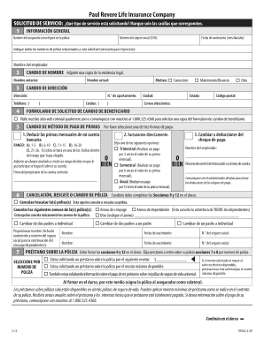 Formulario de solicitud de servicio de Paul Revere