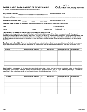 FORMULARIO PARA CAMBIO DE BENEFICIARIO