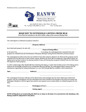 Request to Withhold Listing from MLS