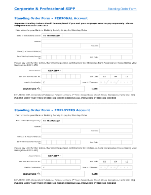 Corporate & Professional SIPP Standing Order Form