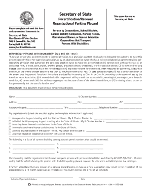 Illinois Organizational Parking Placard Recertification Form