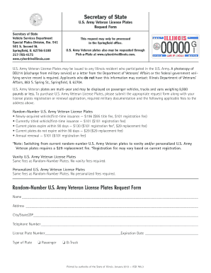 U.S. Army Veteran License Plates Request Form
