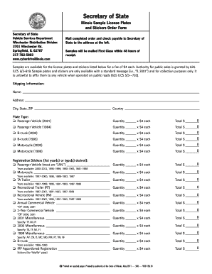 Illinois Sample License Plates Order Form
