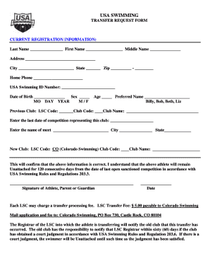 USA Swimming Transfer Request Form
