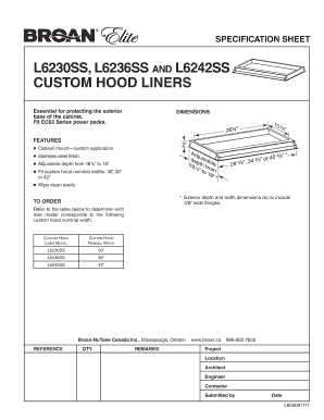 Custom Hood Liner Specification Sheet